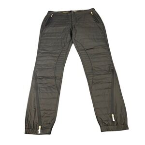 NWT LVL XIII Quilted Moto Jogger Pants 36 Black Gold Zip Ankle Puffer Streetwear